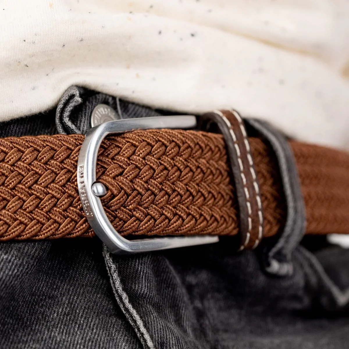 BILLYBELT Elastic Woven Belt in Camel Brown - Image 3