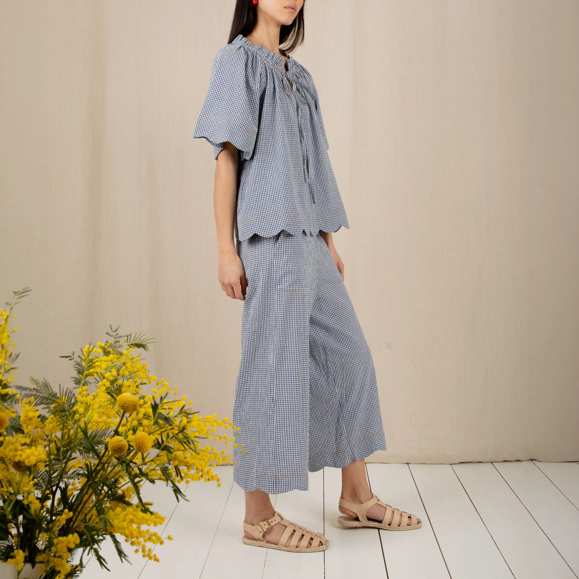 BONTE Aide Gingham Trousers in Navy - Image 8
