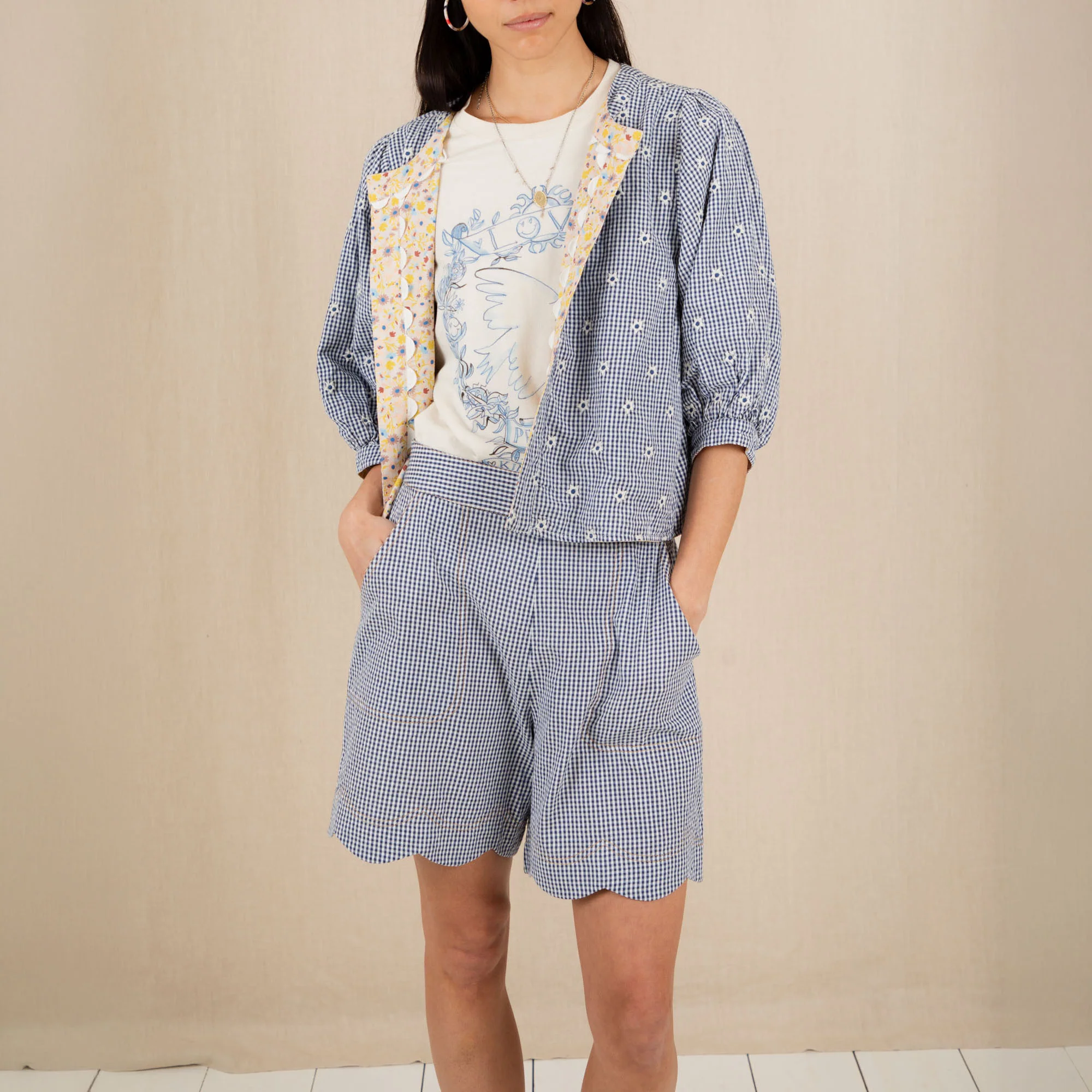 BONTE Mary Gingham Shorts in Navy - Image 7