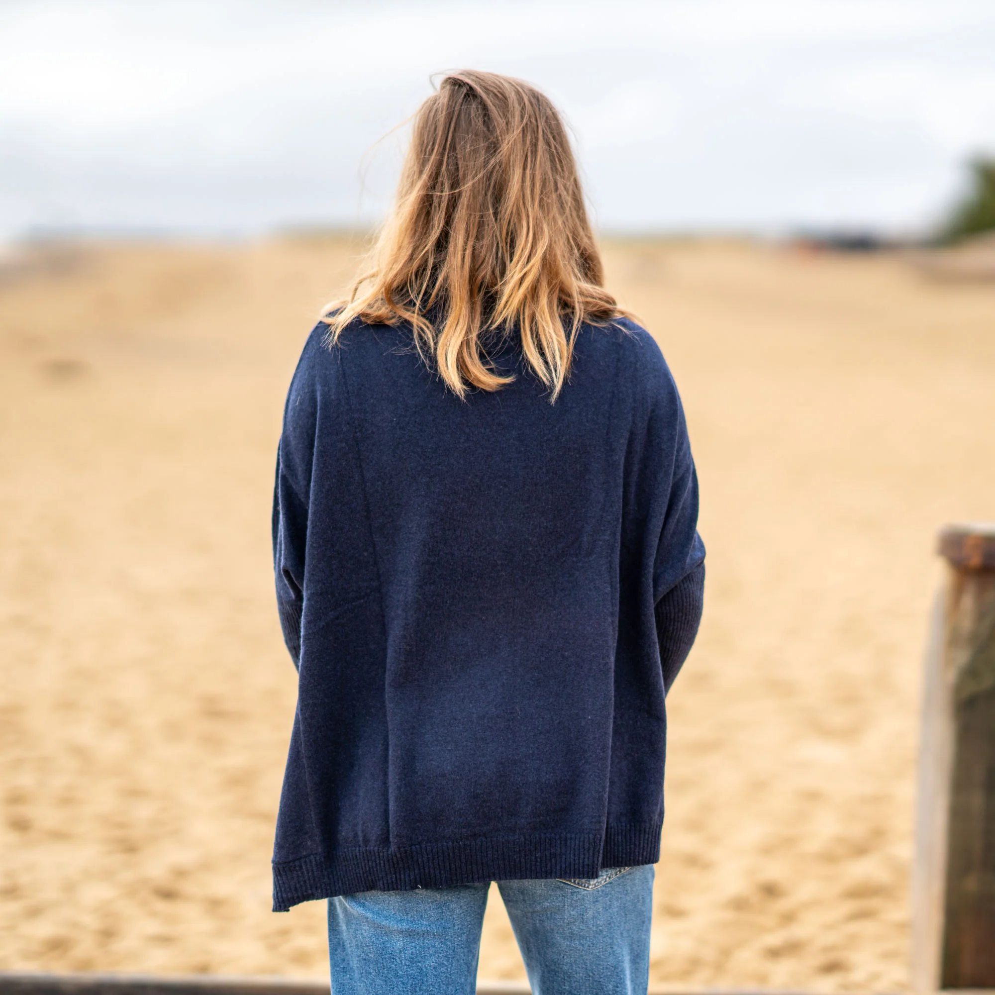 COLLEN & CLARE Cashmere and Lambswool Funnel Neck in Navy Marl - Image 3