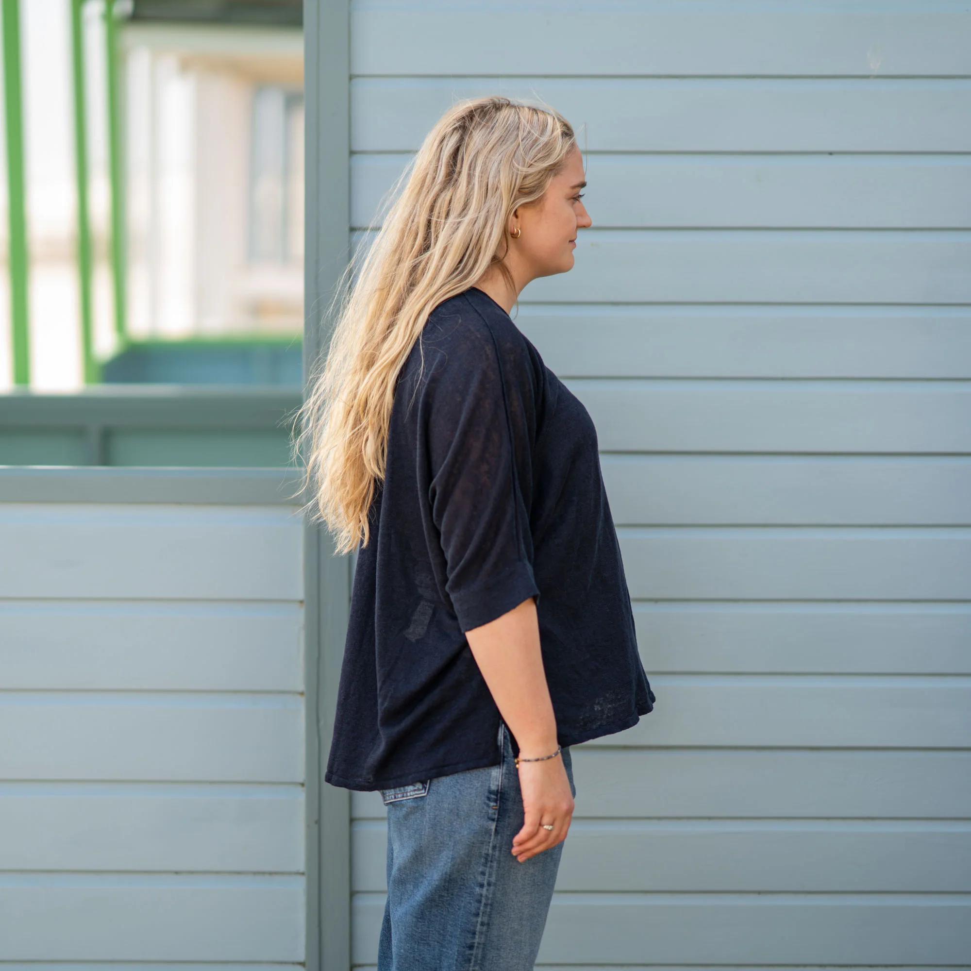 COLLEN & CLARE Toby Linen 3/4 Sleeve Jumper in Navy - Image 3
