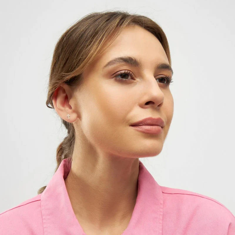 LULU COPENHAGEN Cross Crystal Earring in Silver - Image 4