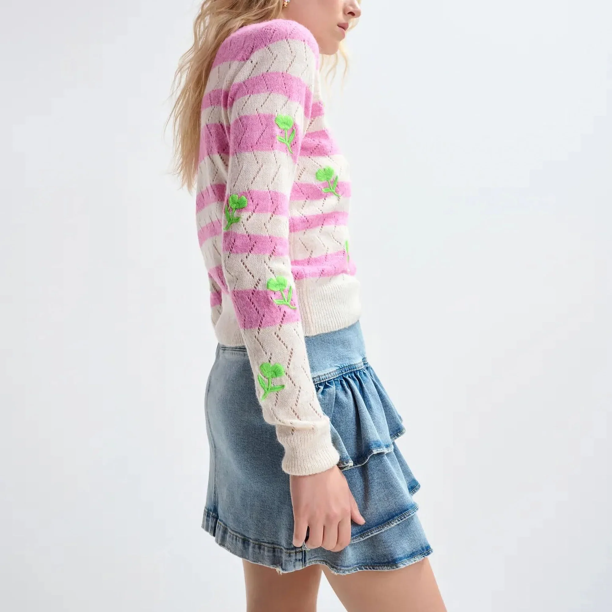 ESSENTIEL ANTWERP Ja Ruffled Denim Mini Skirt in Bright Sky - Image 7
