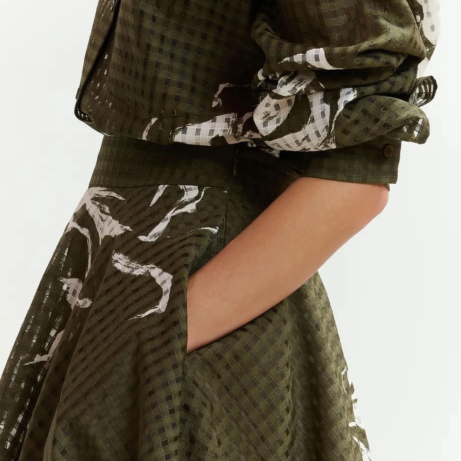 ESSENTIEL ANTWERP Jango Maxi Skirt in Olive/Martini - Image 4