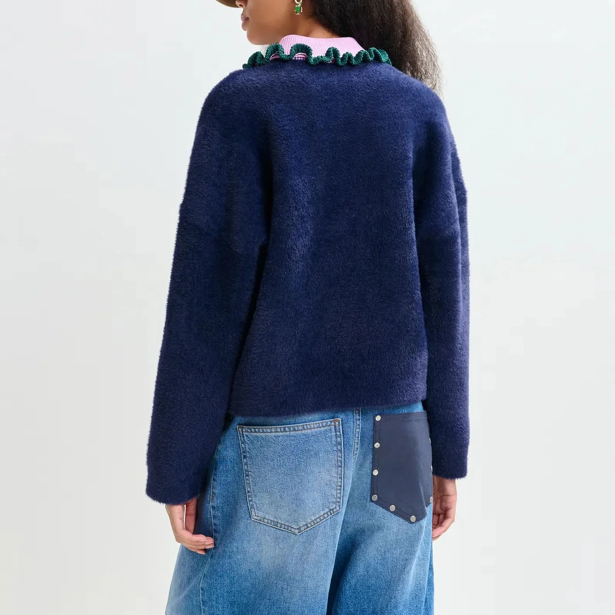 ESSENTIEL ANTWERP Jardener Knitted Cardigan in Dark Night - Image 3