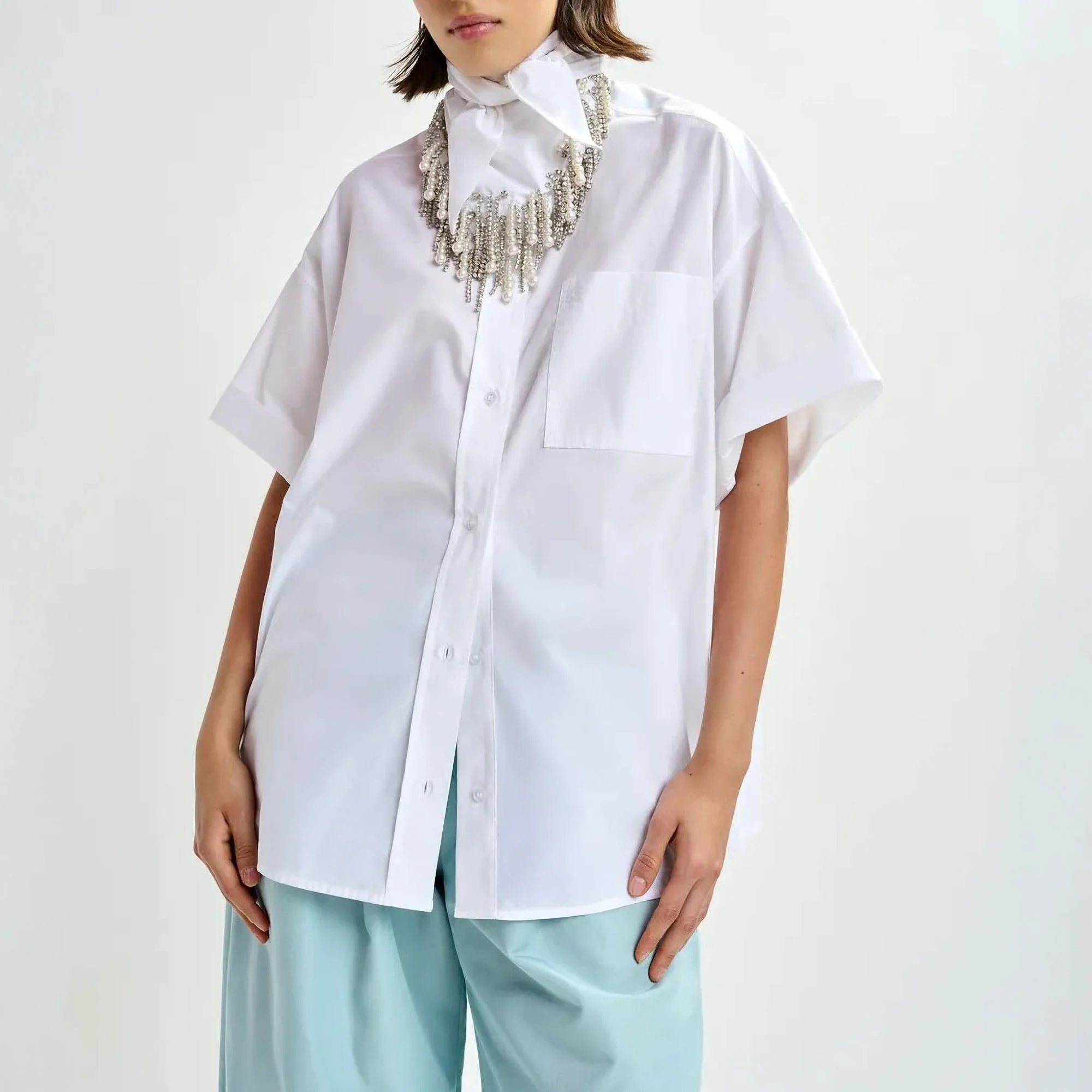 ESSENTIEL ANTWERP Jasleen Boxy Shirt in White - Image 3