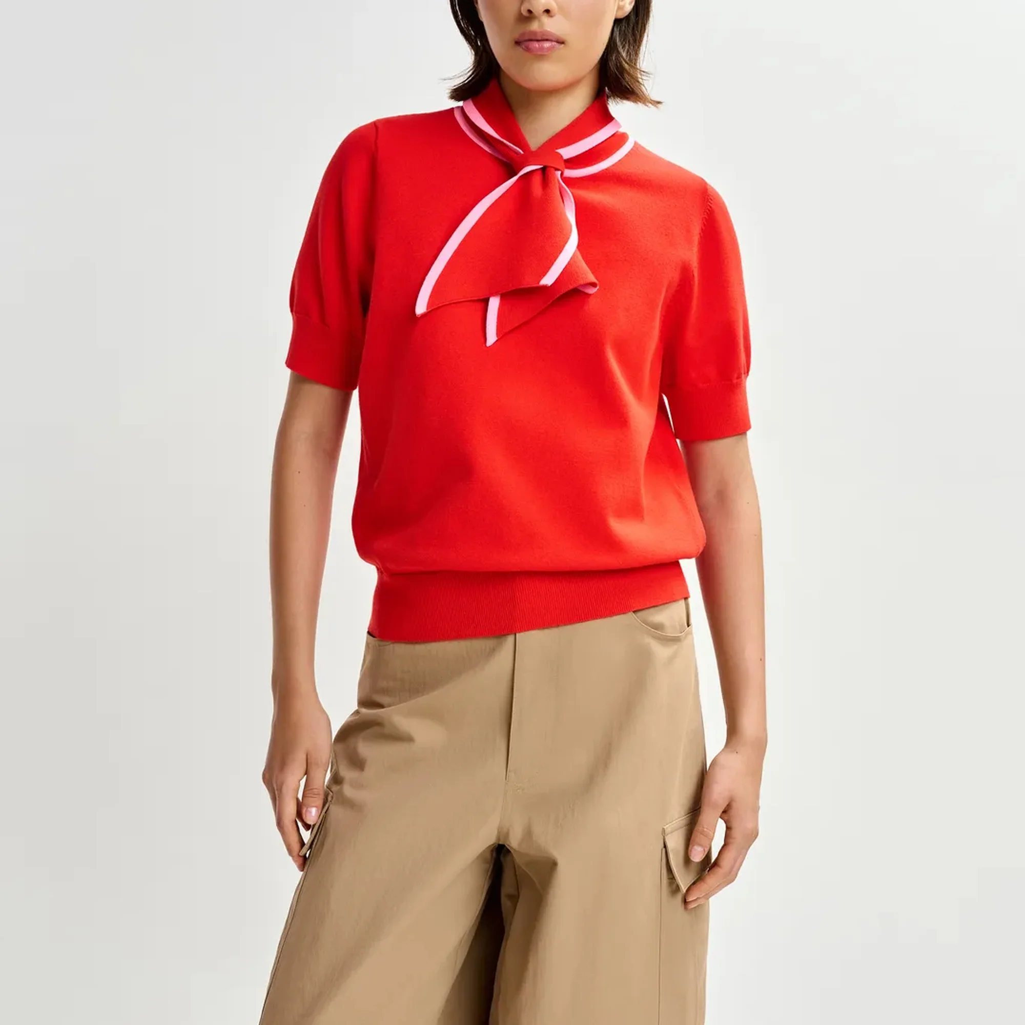 ESSENTIEL ANTWERP Jonda Colour Polo in Light Pink/Red - Image 2