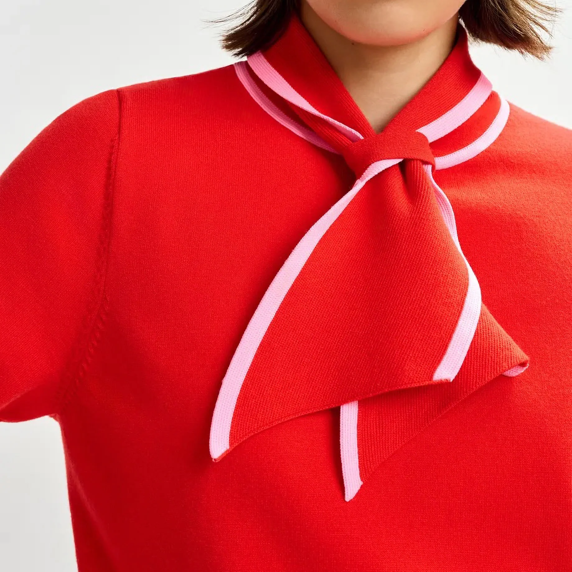 ESSENTIEL ANTWERP Jonda Colour Polo in Light Pink/Red - Image 3