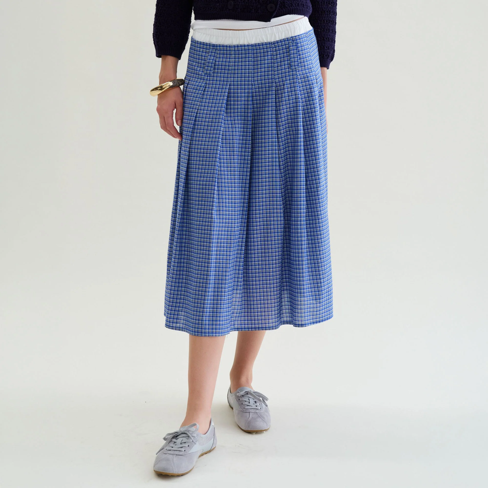 FLOOR Checked Skirt in Atlantic