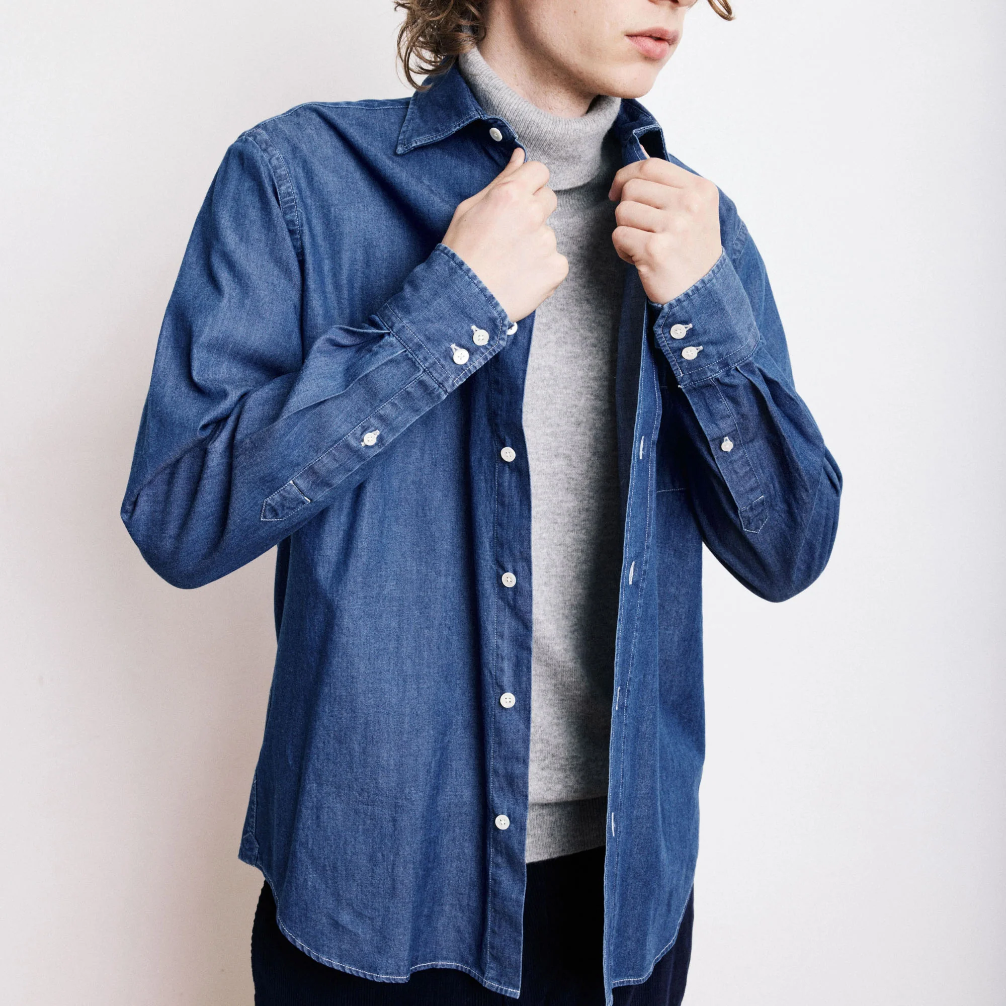 HARTFORD Paul Cotton Shirt in Indigo - Image 3