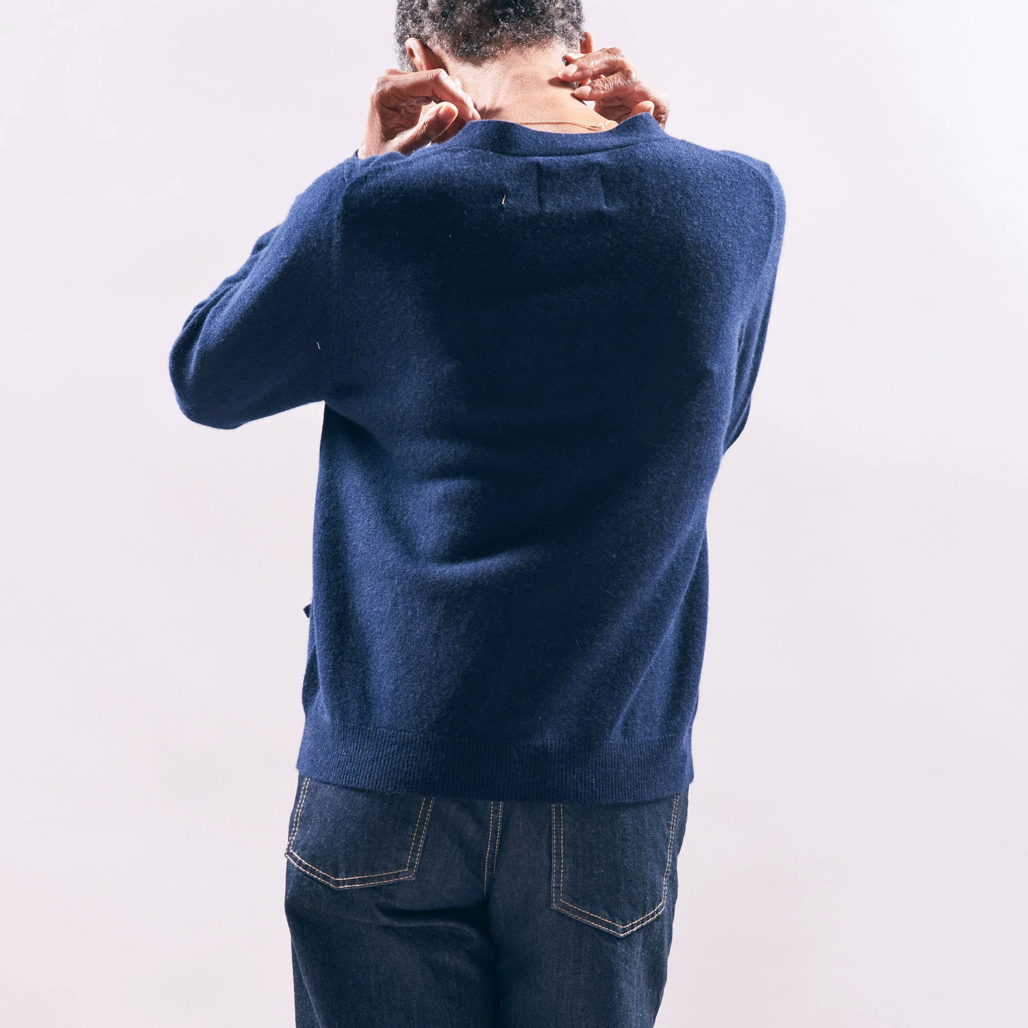 JUMPER 1234 Cashmere Bow Pocket Cardigan in Navy - Image 8