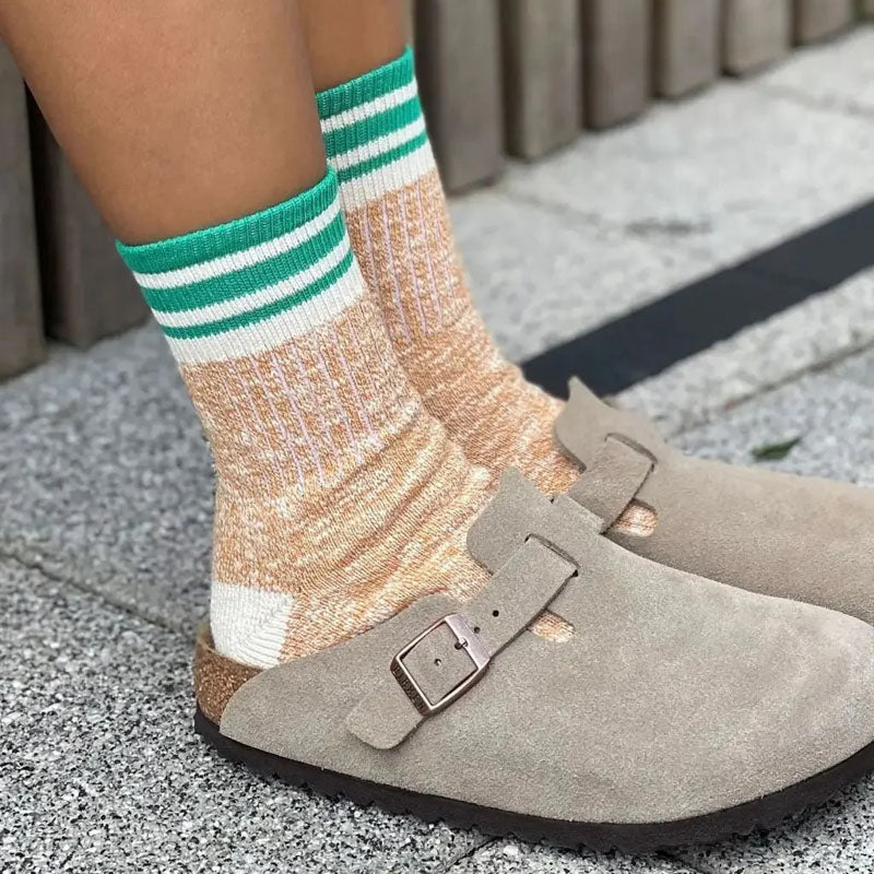 IVY ELLIS Ladies Gairloch Cotton Socks in Brown Marl/Green - Image 5