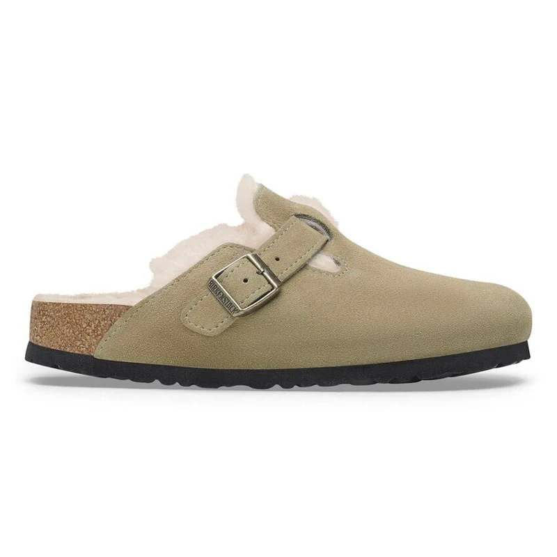 BIRKENSTOCK Boston Shearling Suede Leather Sandals in Taupe - Image 2