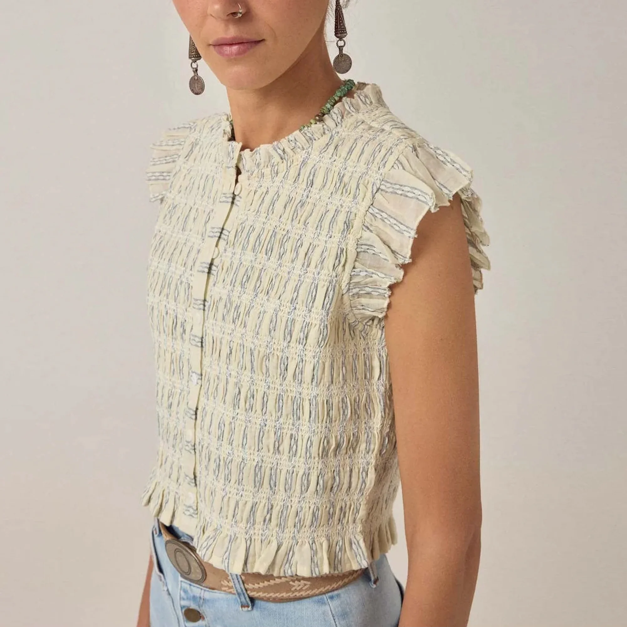 MAISON HOTEL Omaris Stripe Sleeveless Blouse in Cloud Thread - Image 3