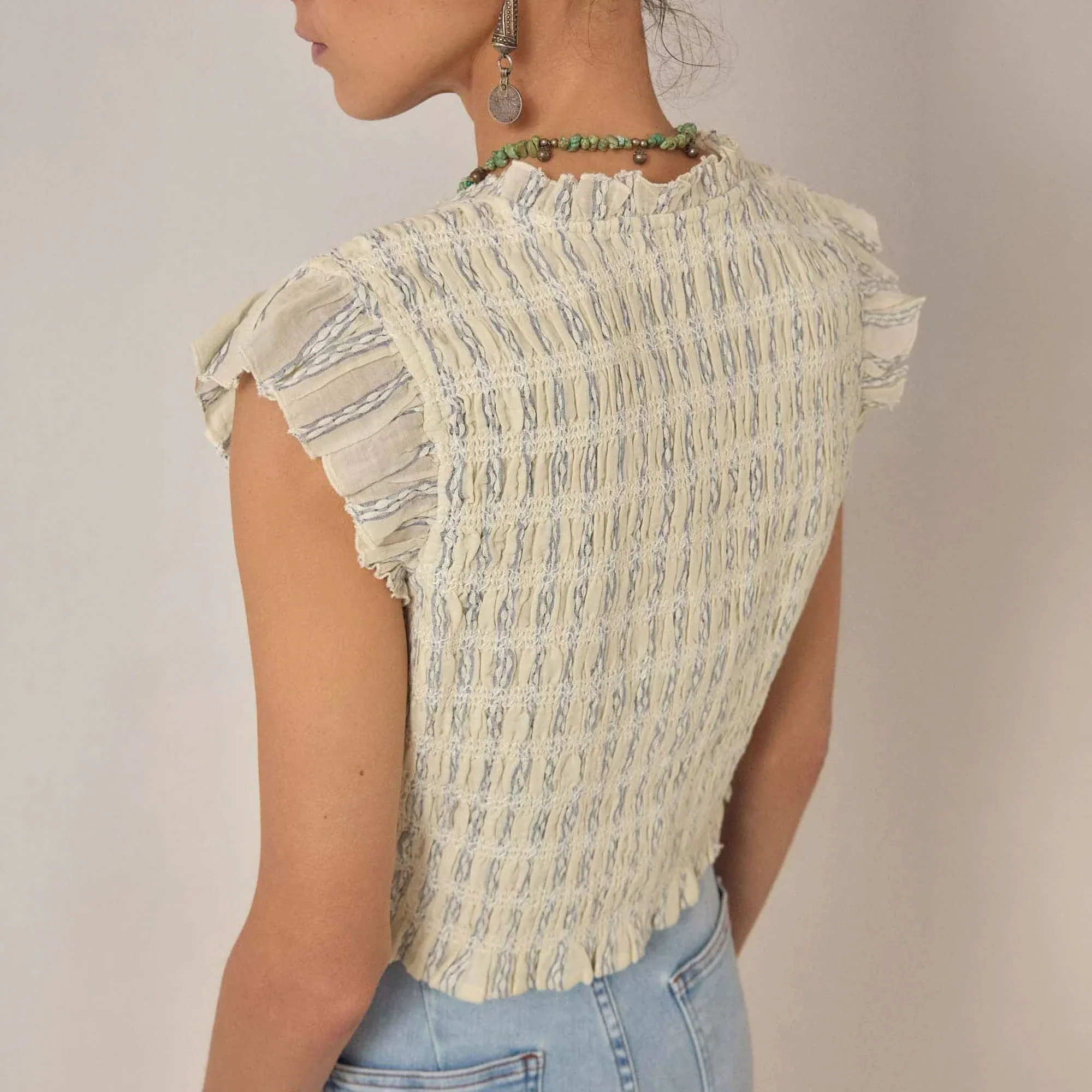MAISON HOTEL Omaris Stripe Sleeveless Blouse in Cloud Thread - Image 4