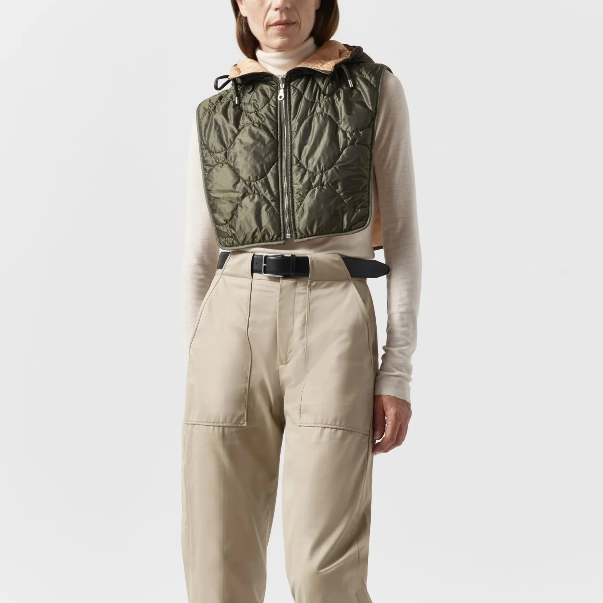 MARFA STANCE Reversible Zip Hood in Dark Olive/Pale Sage/Soft Peach - Image 2