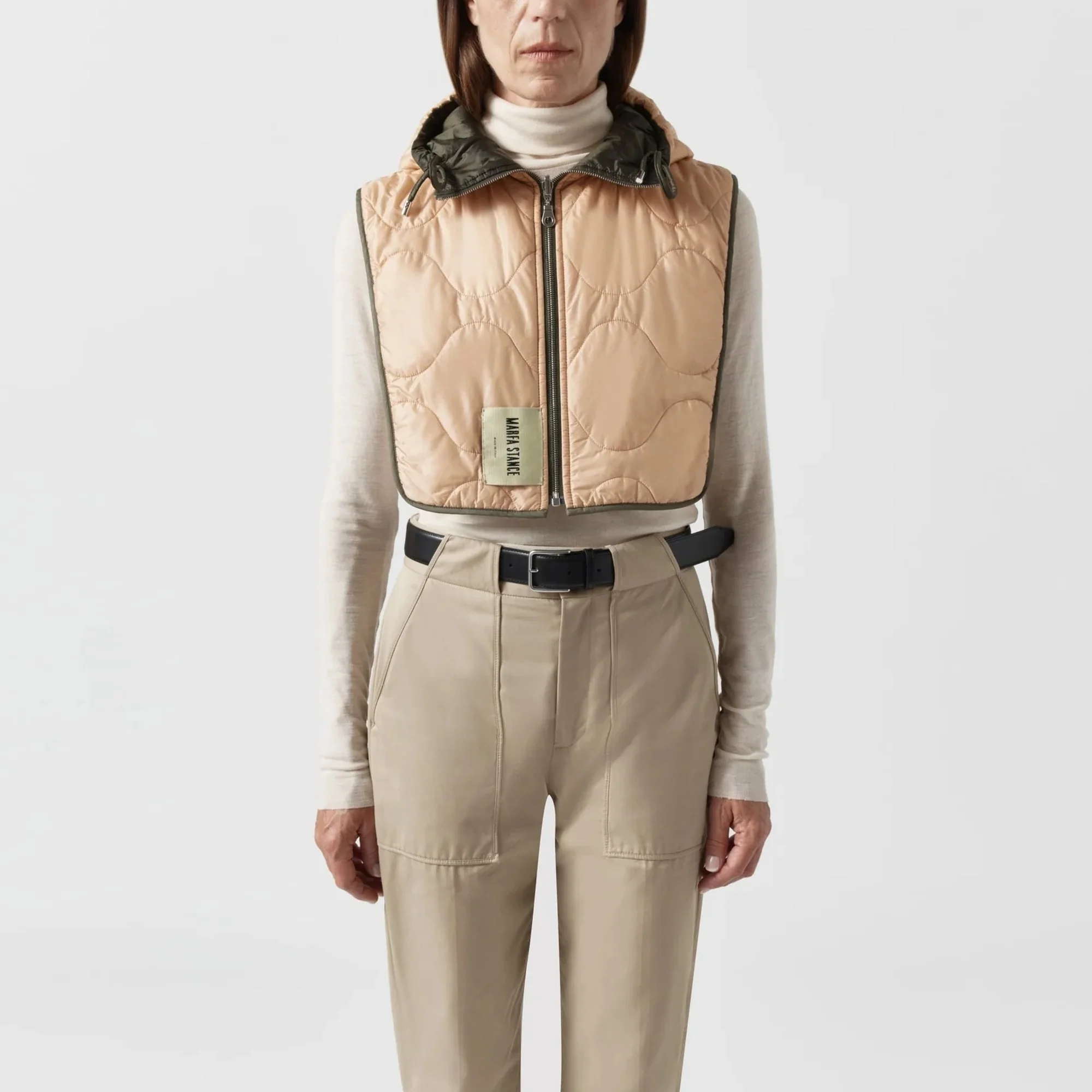 MARFA STANCE Reversible Zip Hood in Dark Olive/Pale Sage/Soft Peach - Image 5