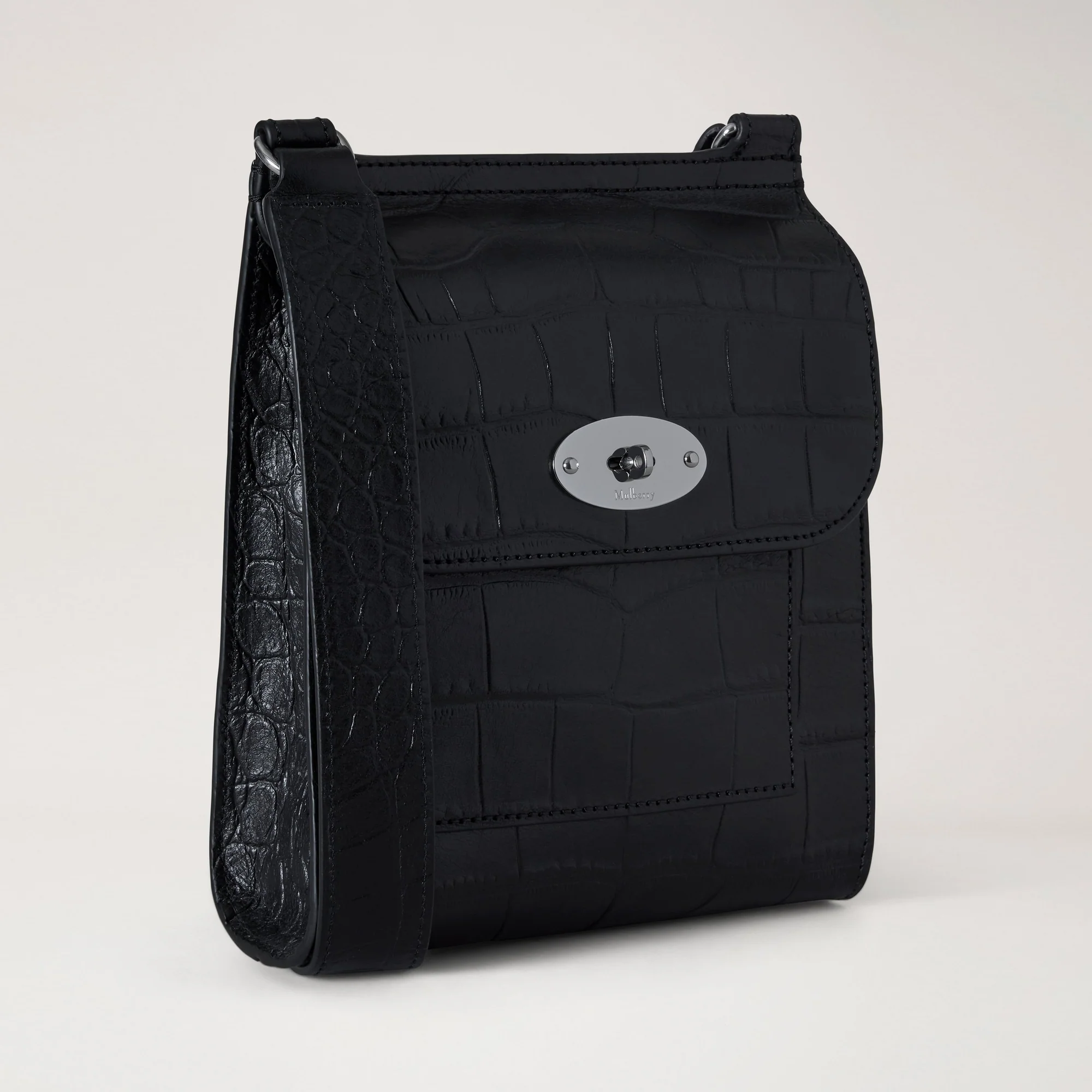MULBERRY Small Antony NVT Croc Handbag in Black - Image 3