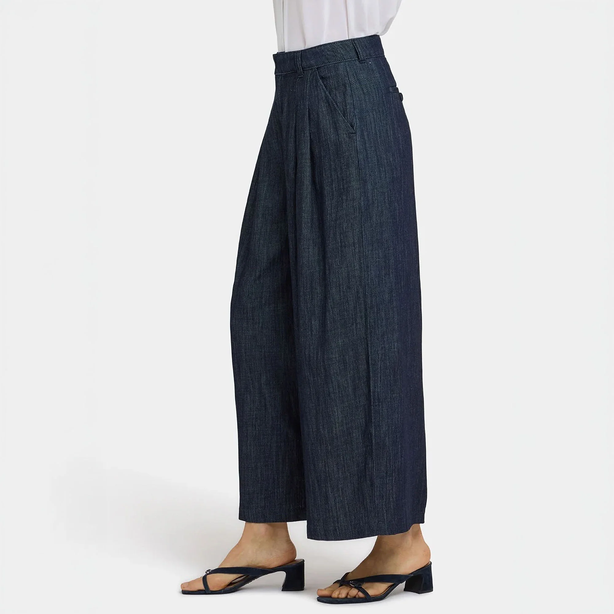 NYDJ Higher Rise Giselle Pleated Wide Leg Ankle Jean in Dark Indigo - Image 3