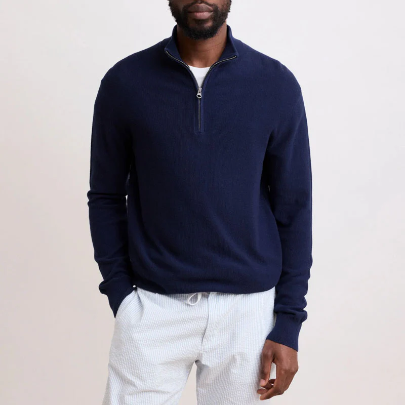 HARTFORD Pique Trucker Pullover in Navy - Image 2