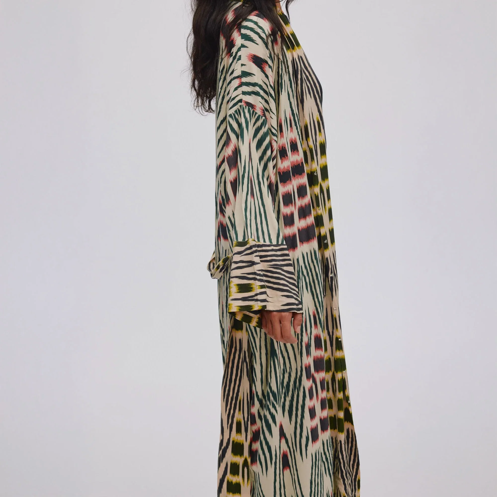 RABENS SALONER Sunita Combo Robe Dress in Forest/Pink/Citrus - Image 9