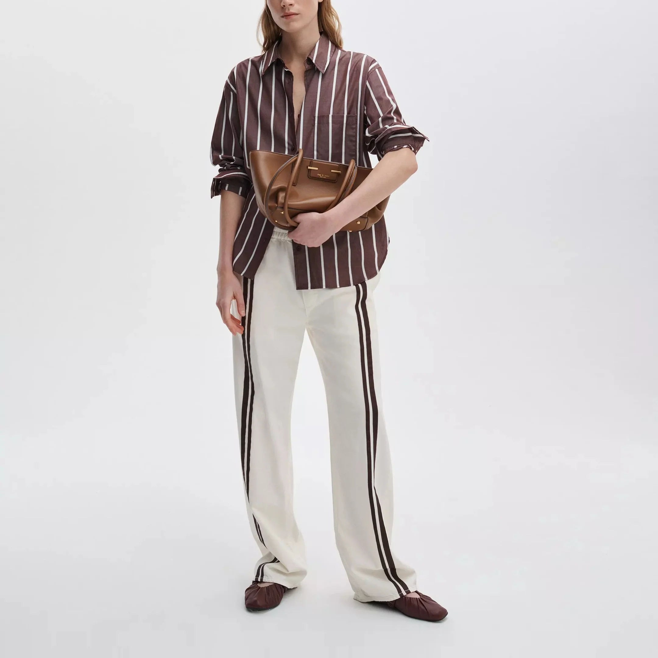 RAG & BONE Connie Stripe Shirt in Brown/Stripe - Image 5