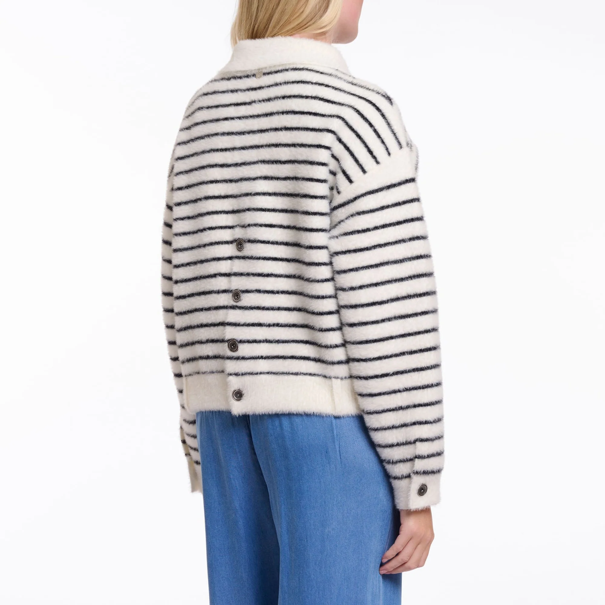 RINO & PELLE Bubbly Boxy Striped Jacket in Black/White - Image 3