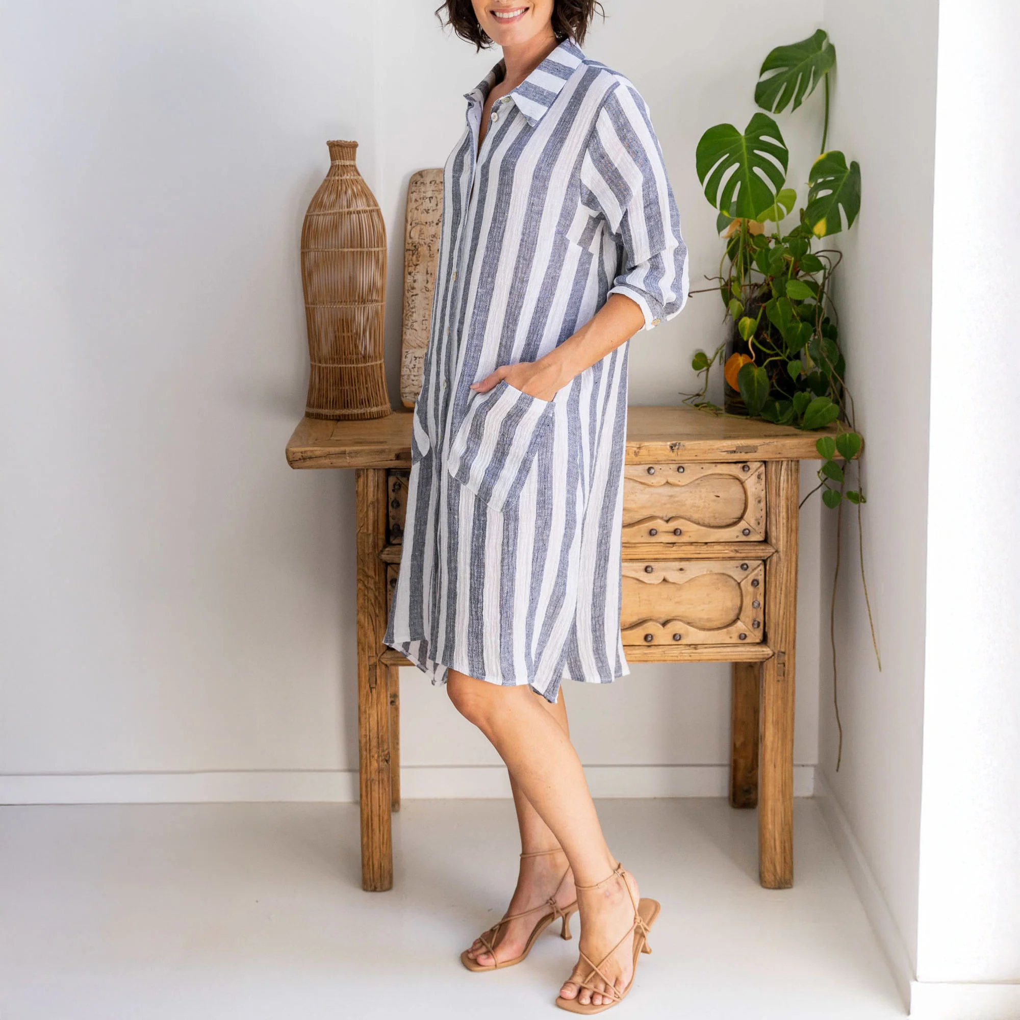 SEE SAW Shirtmaker Shirt Dress in Navy/Stripe - Image 3