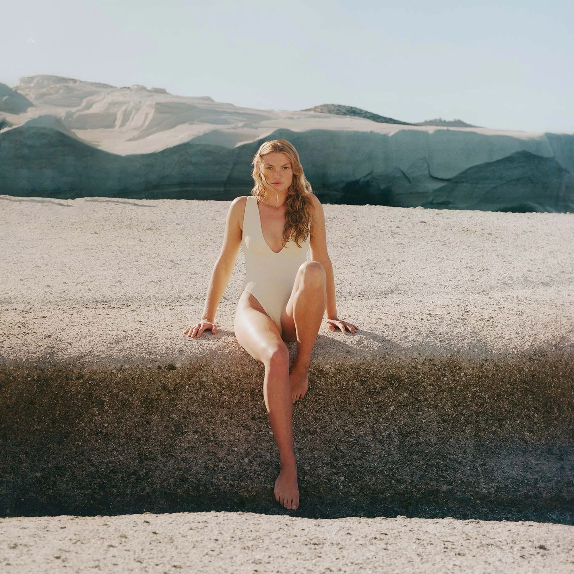 SORBET ISLAND Ariel V Neck Swimsuit in Vanilla - Image 3