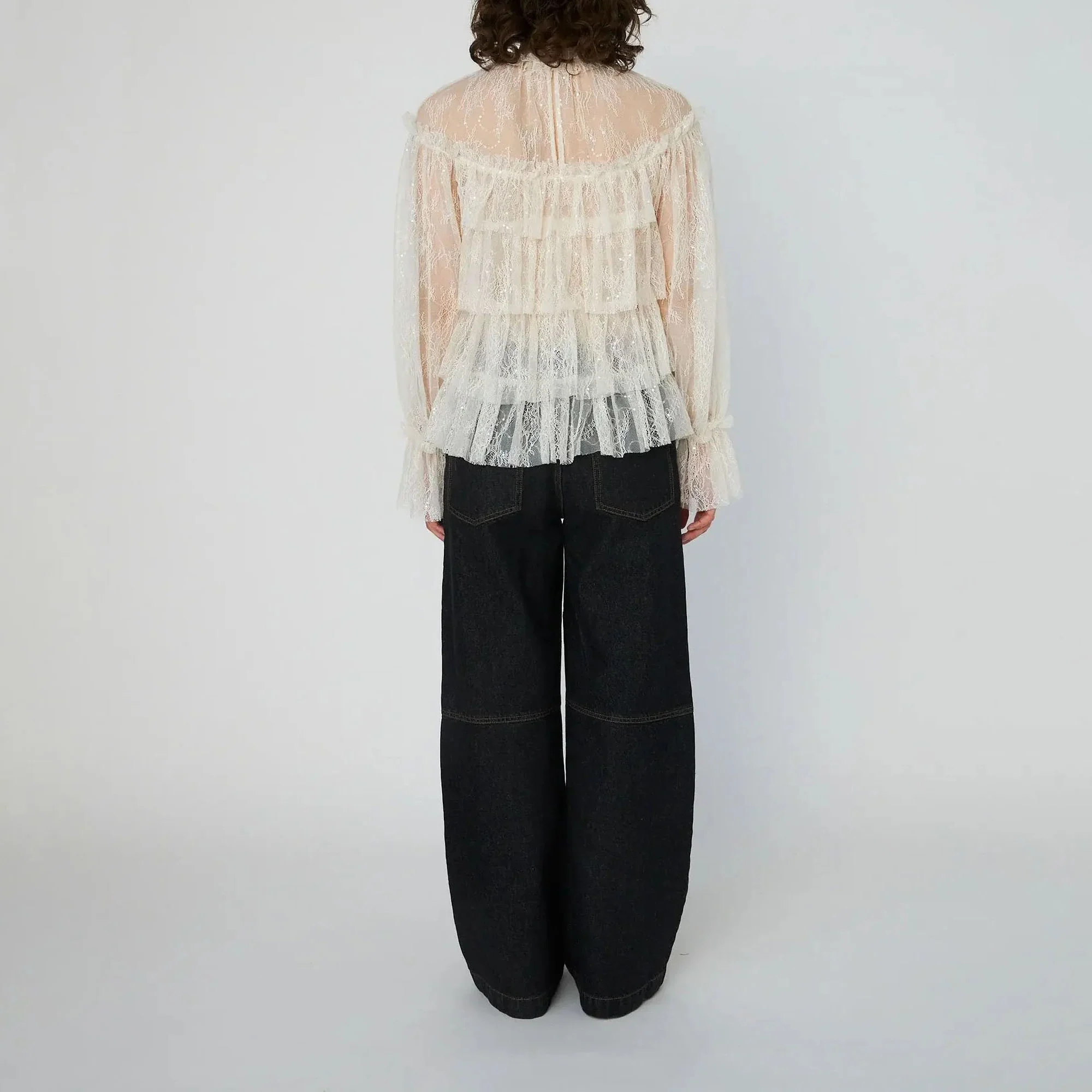 STELLA NOVA Sheer Frill Lace Blouse in Creme - Image 5