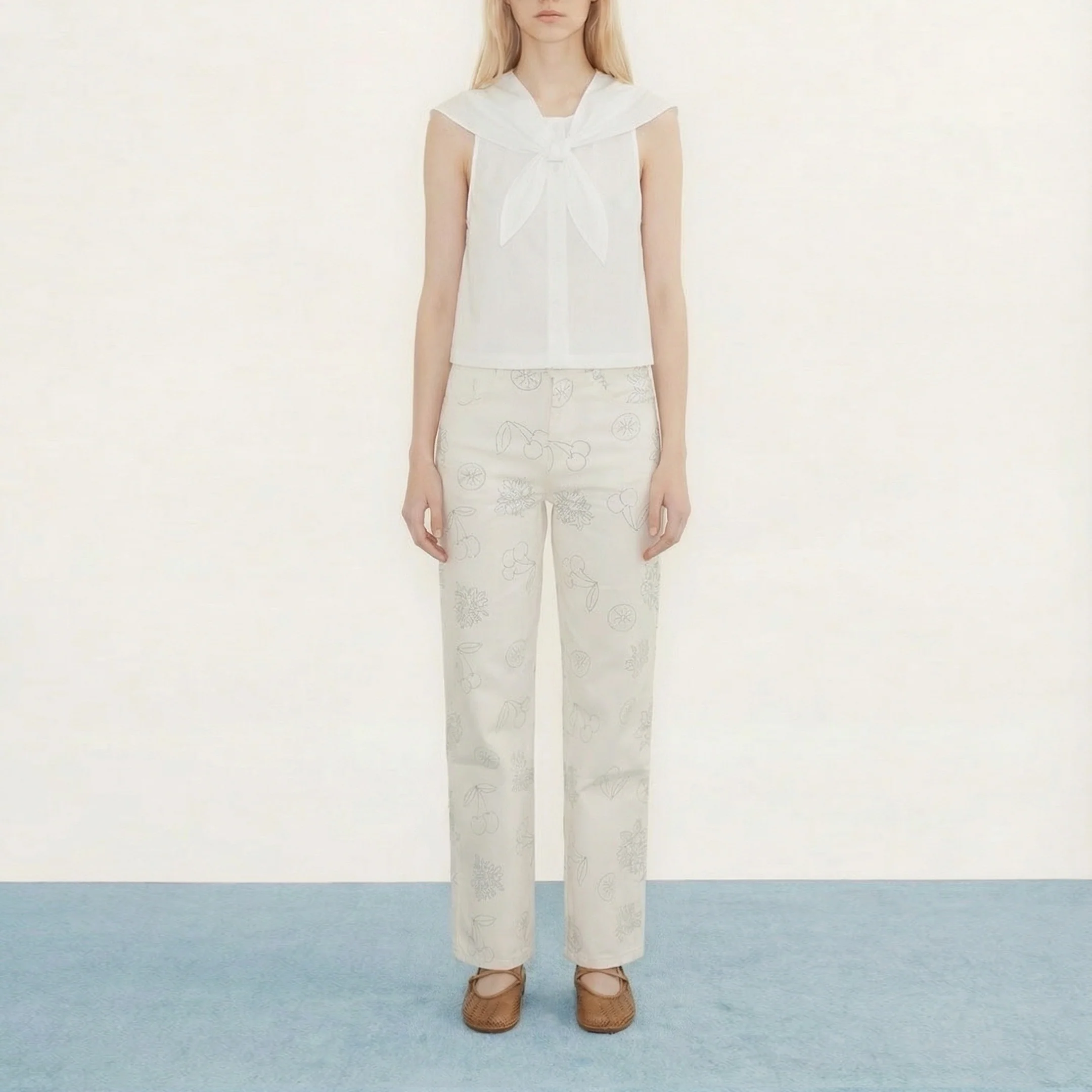 THE TINY BIG SISTER Scarf Neck Blouse in Off White - Image 2