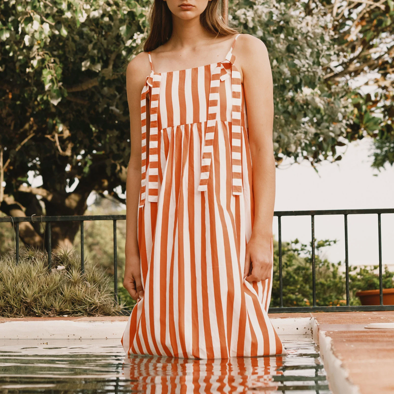 THE TINY BIG SISTER Striped Bows Dress in Orange - Image 2