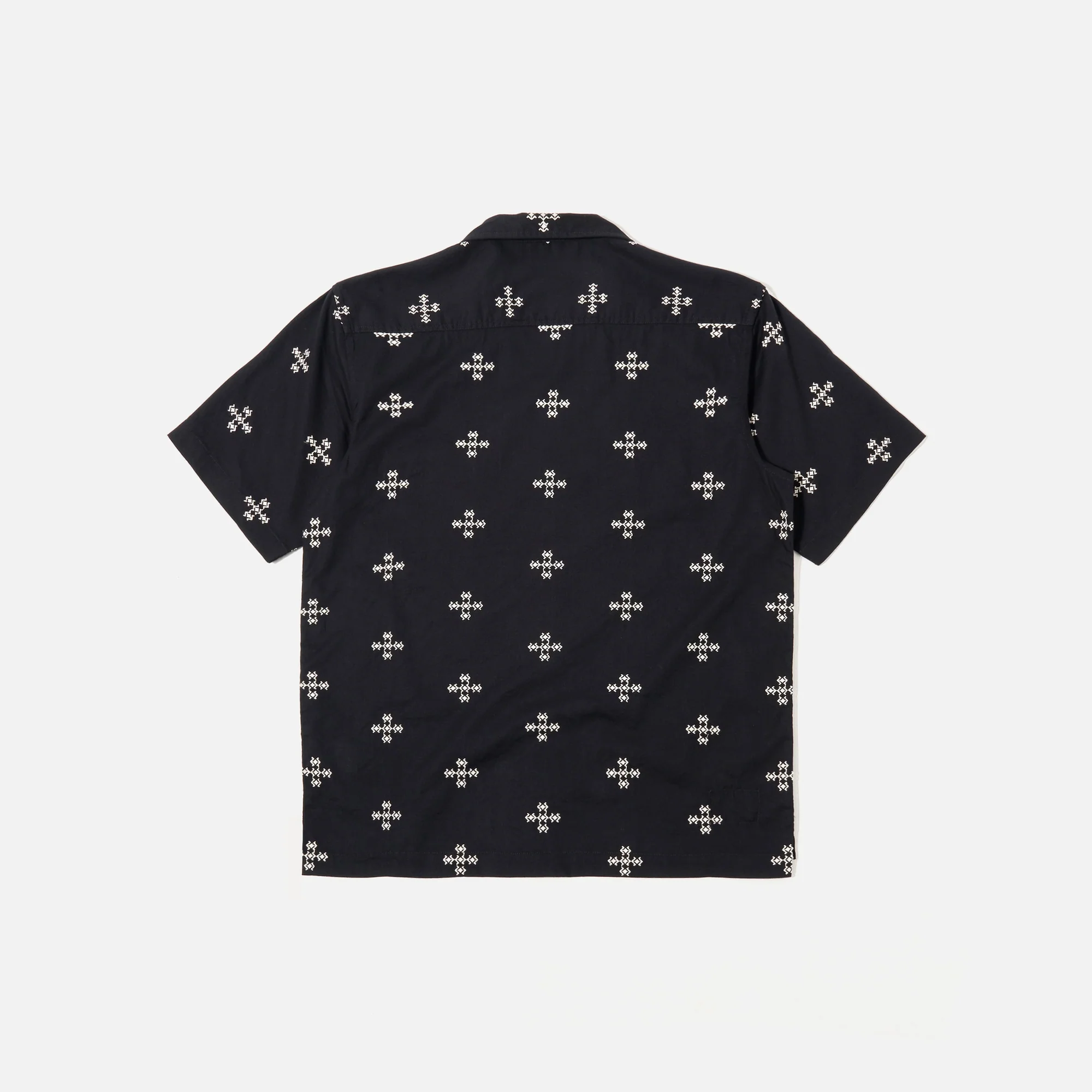 UNIVERSAL WORKS Camp Embroidered Diamond Shirt in Black - Image 2