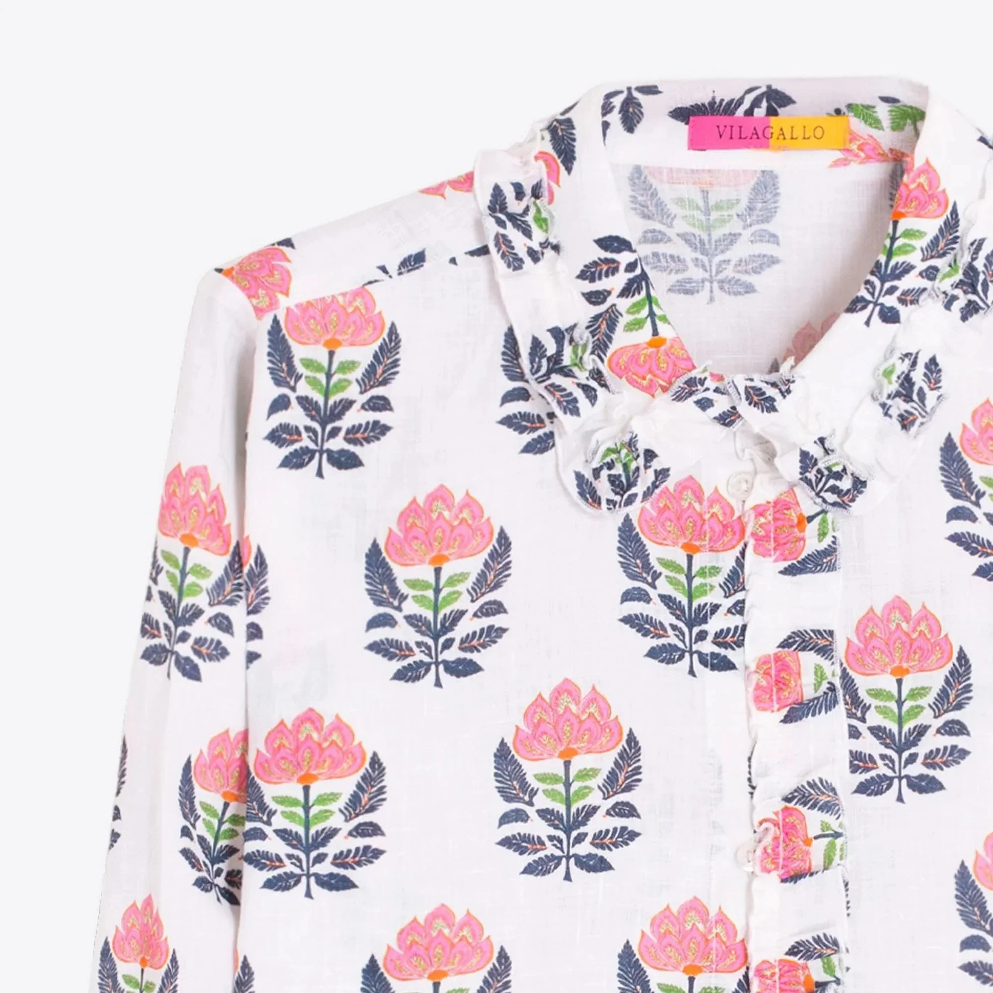 VILAGALLO Indian Flower Shirt in White - Image 3