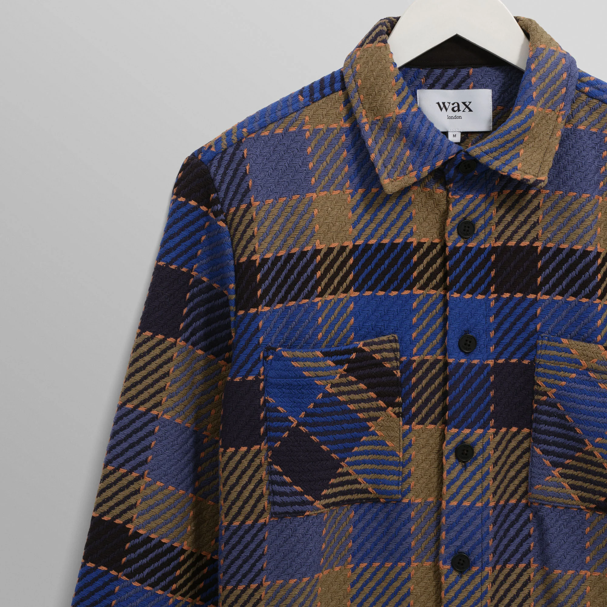 WAX LONDON Whiting Overshirt in Blue/Khaki - Image 5