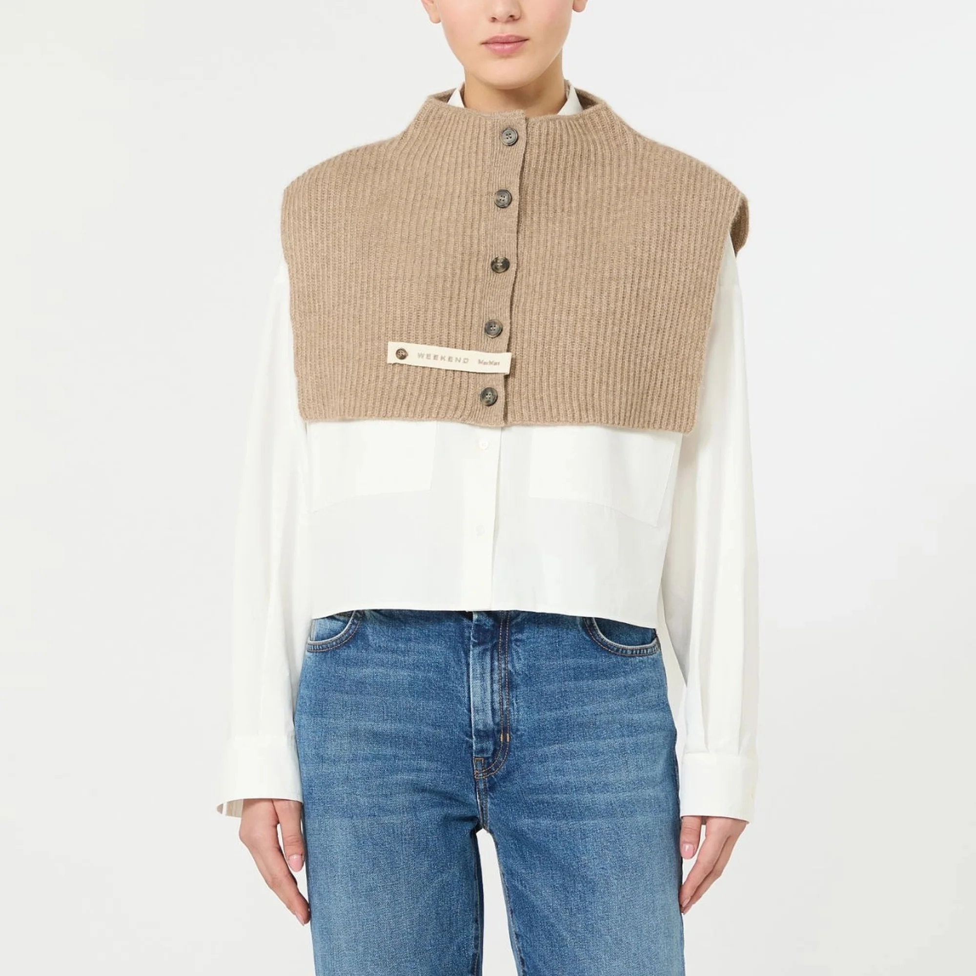 WEEKEND MAX MARA WKApiroga Cashmere Button Up Collar in Beige - Image 2