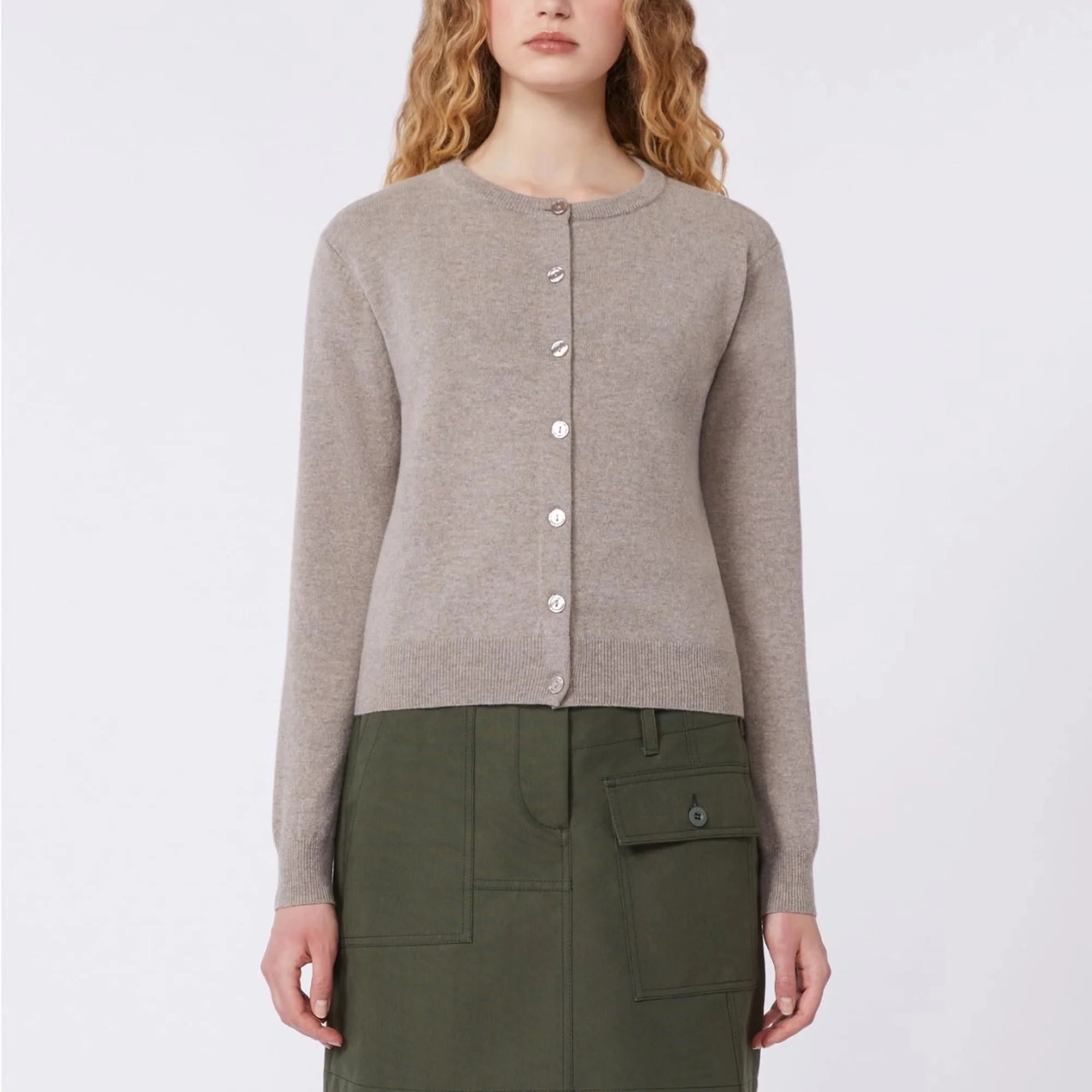 WEEKEND MAX MARA WKDNebbia Wool & Cashmere Cardigan in Turtledove - Image 2