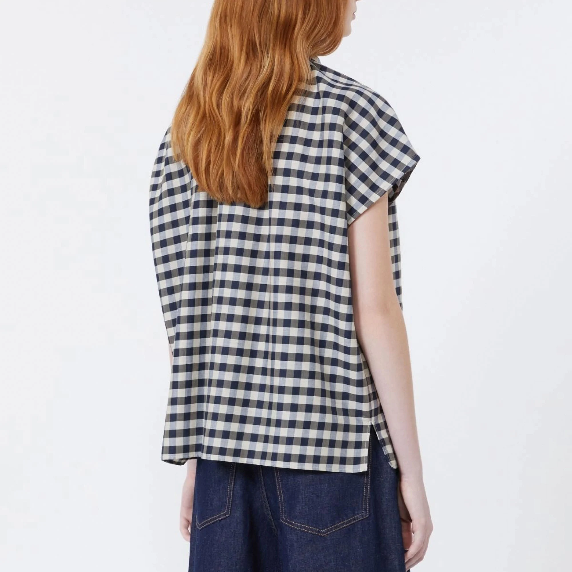 WEEKEND MAX MARA WKDStrano Check Shirt in Navy Vichy - Image 4